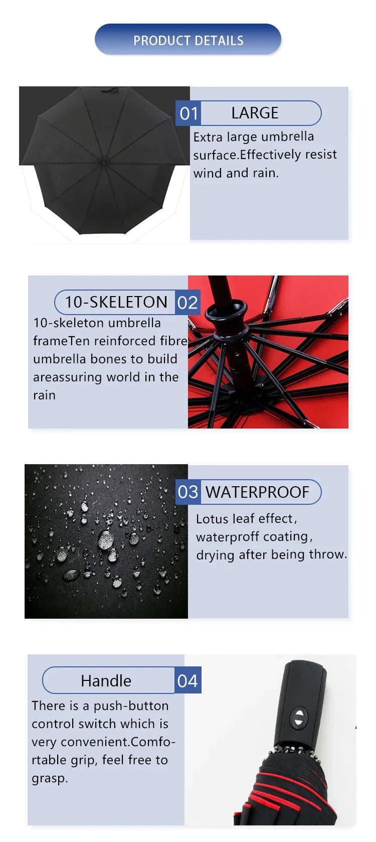Windproof Automatic Umbrella-blue