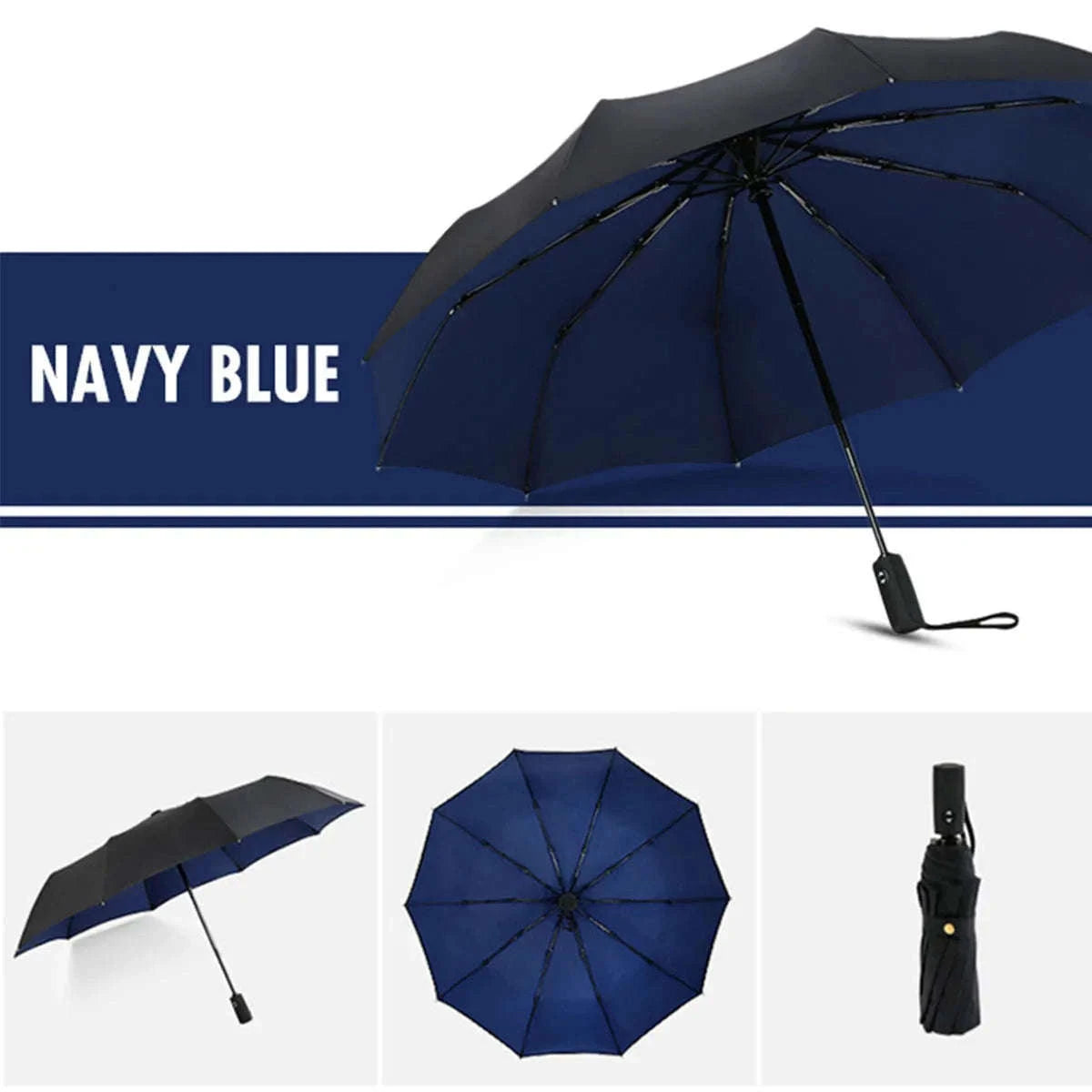 Windproof Automatic Umbrella with One-Touch Open and Close-blue