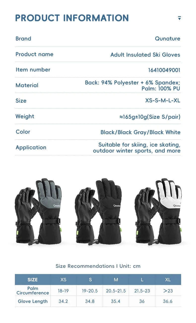 Windproof Insulated Ski Gloves with Touchscreen Fingertips-014-S350-WT / L