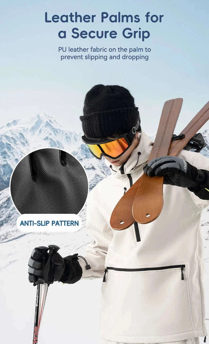 Windproof Insulated Ski Gloves with Touchscreen Fingertips-014-S350-WT / L