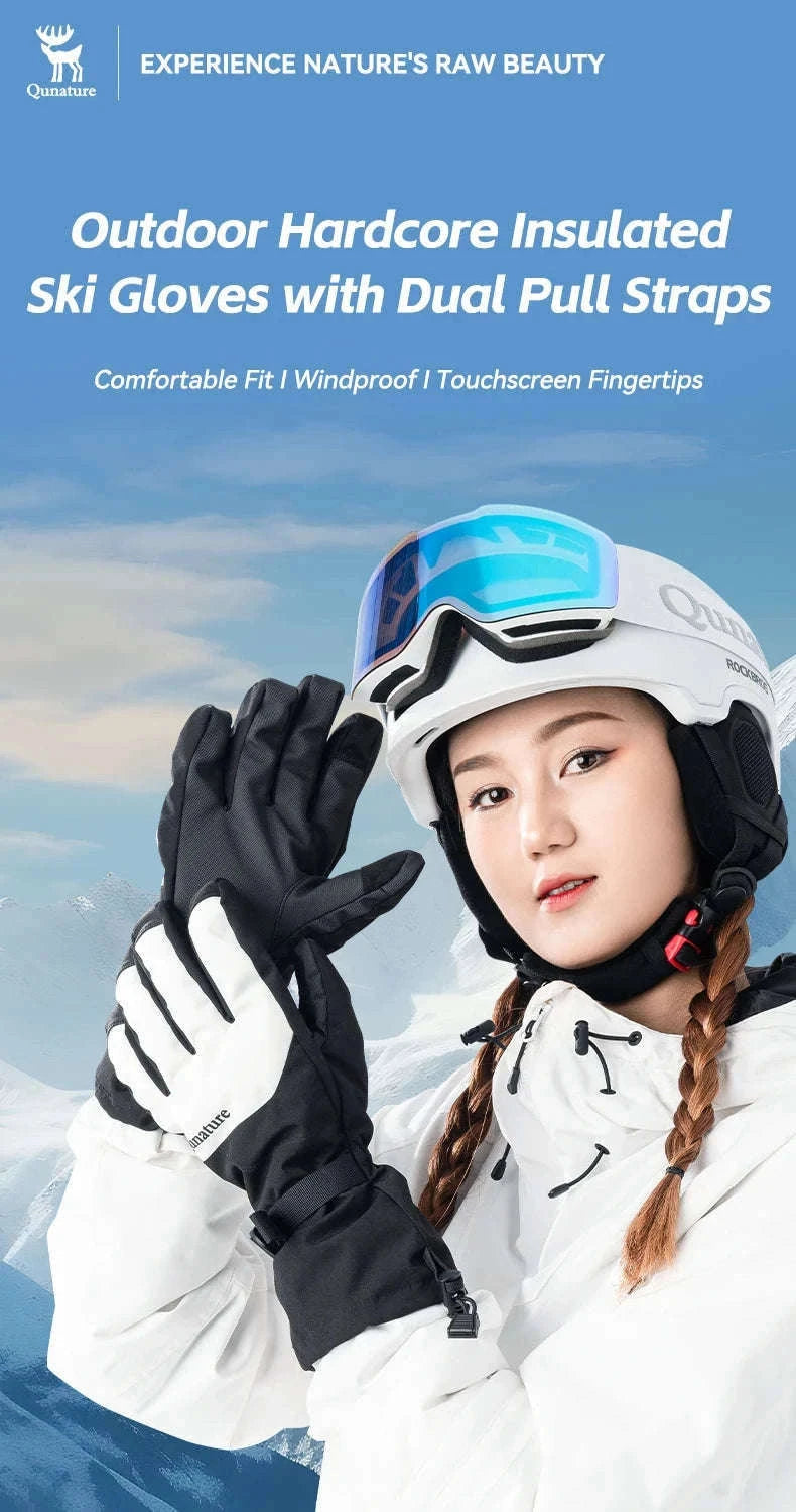 Windproof Insulated Ski Gloves with Touchscreen Fingertips-014-S350-WT / L