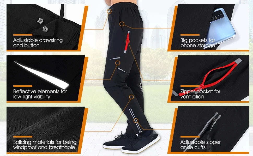 Windproof Quick‑Dry Cycling Pants for Active Outdoor Riding-XL / Black