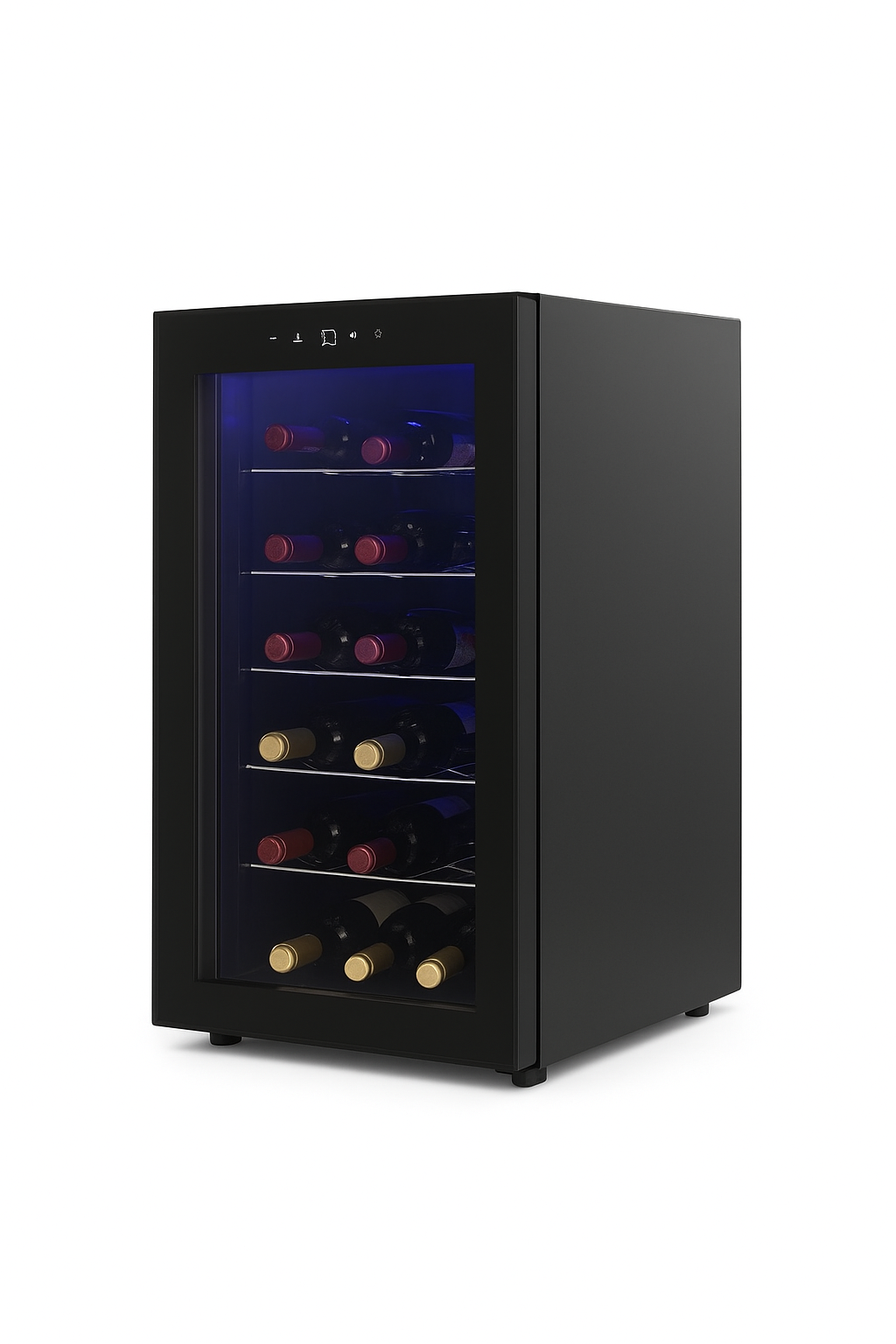 Geladeira para Vinho 18 Garrafas 50L Alta Performance Temperatura Ajustável 5-18 °C com Iluminação, Preto 34,5 x 45 x 78 cm