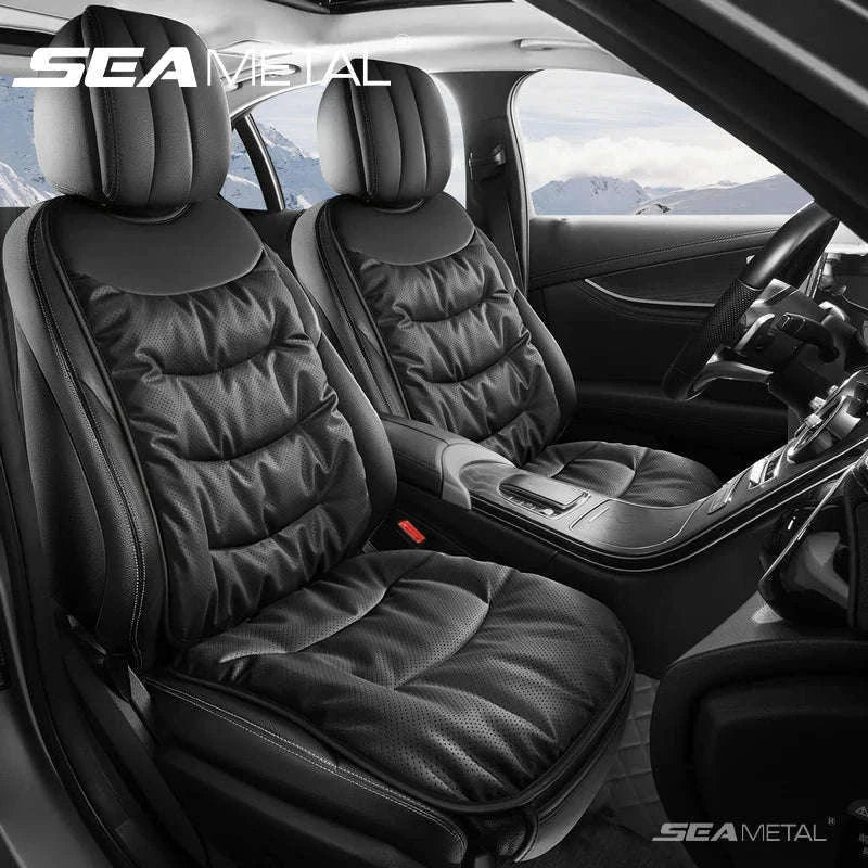 Winter Car Seat Cushion Cover Thick Thermal Plush Anti-Slip Universal-Bottom Black 1pc