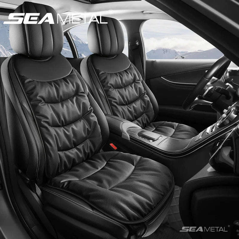 Winter Car Seat Cushion Cover Thick Thermal Plush Anti-Slip Universal-Bottom Black 1pc
