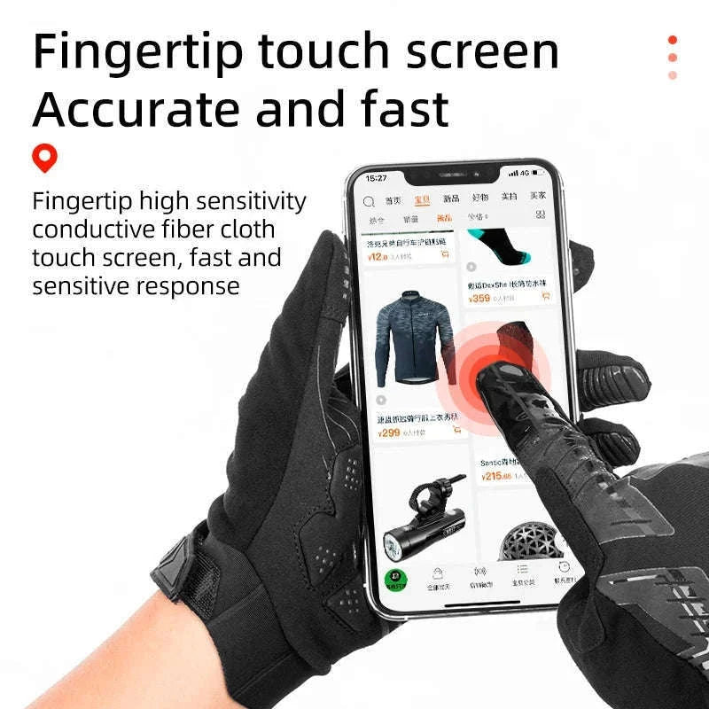 Winter Cycling Gloves Touchscreen Full Finger Windproof MTB Gloves-S208BK / XL