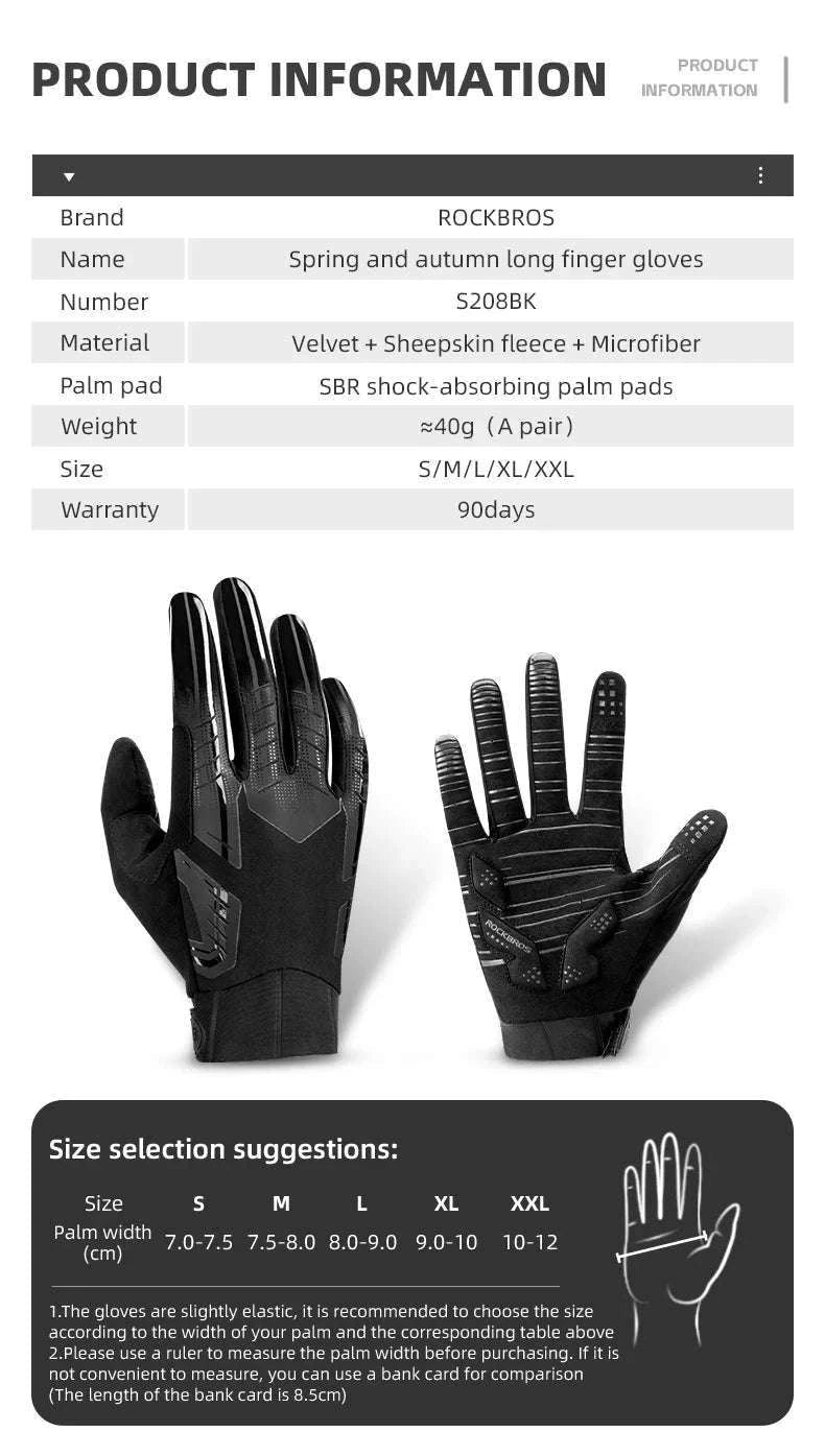 Winter Cycling Gloves Touchscreen Full Finger Windproof MTB Gloves-S208BK / XL