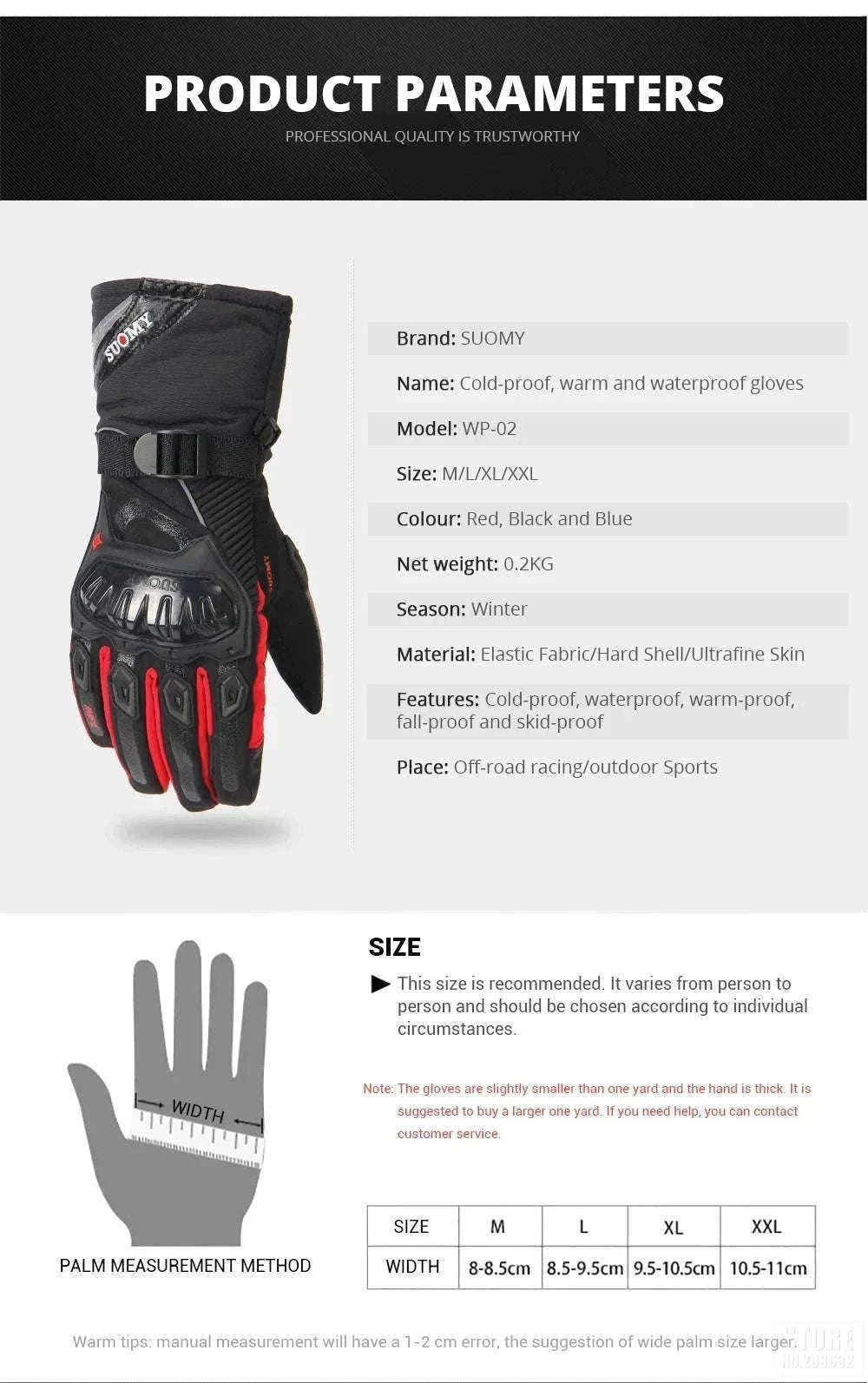 Winter Motorcycle Gloves for Cold-Weather Riding-WN-04 Red / L