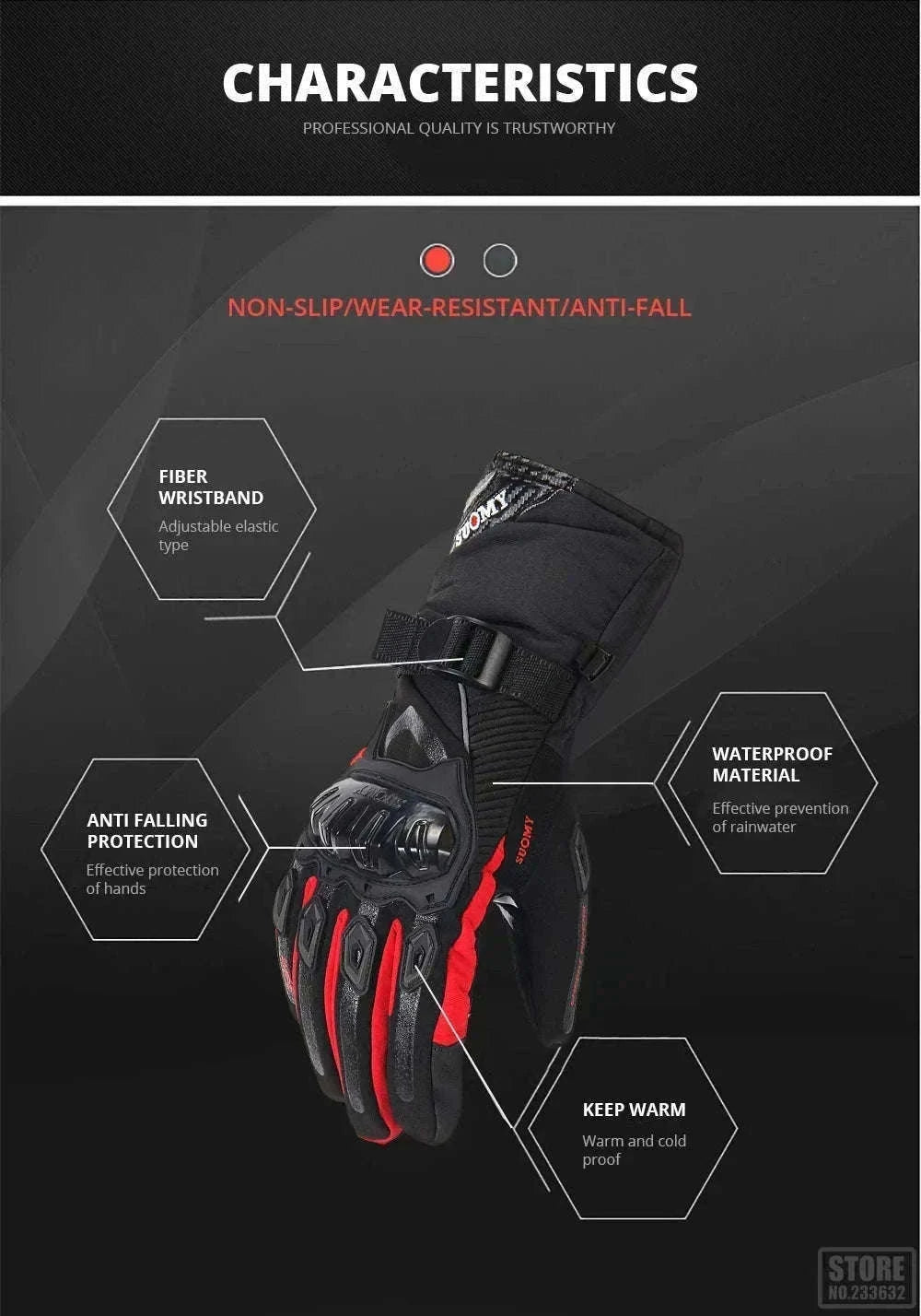 Winter Motorcycle Gloves for Cold-Weather Riding-WN-04 Red / L