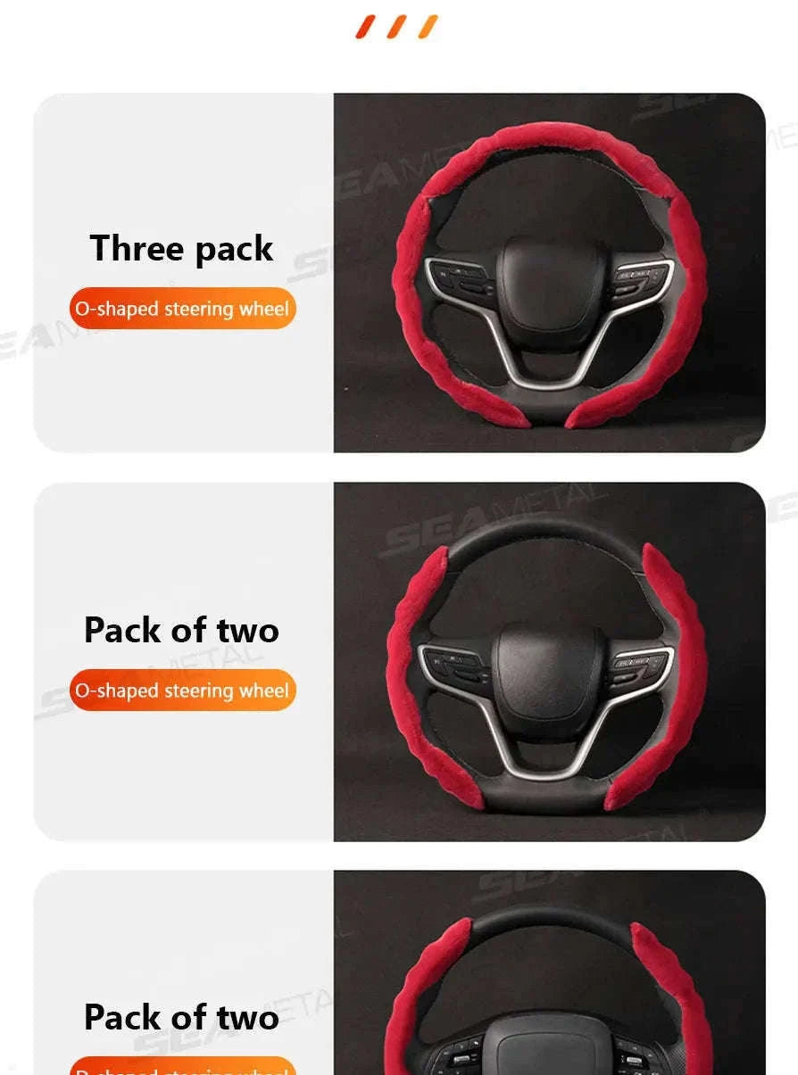 Winter Plush Steering Wheel Cover-Brown 3pcs