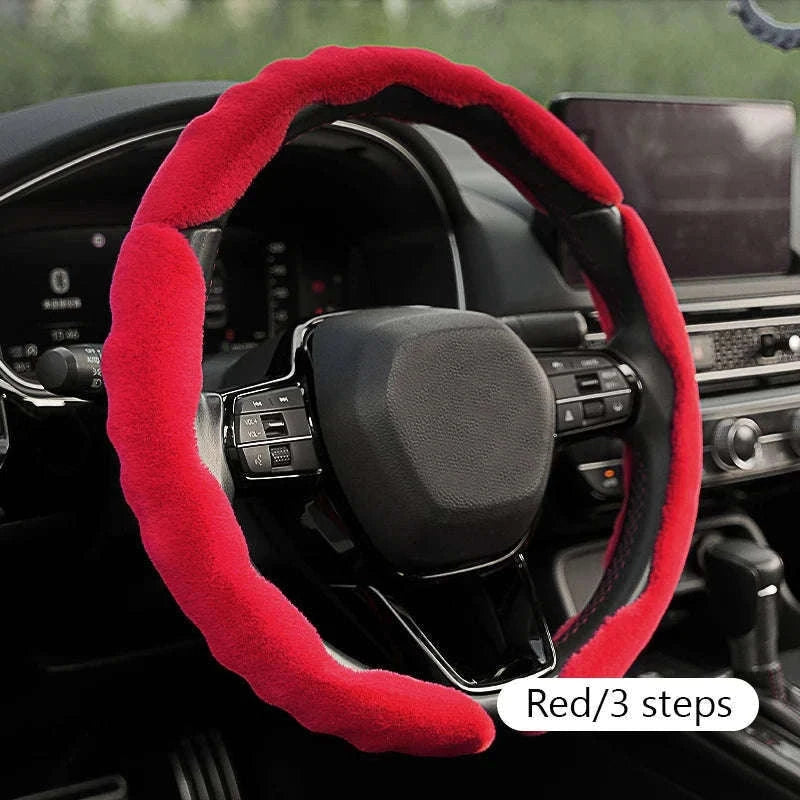 Winter Plush Steering Wheel Cover-Brown 3pcs