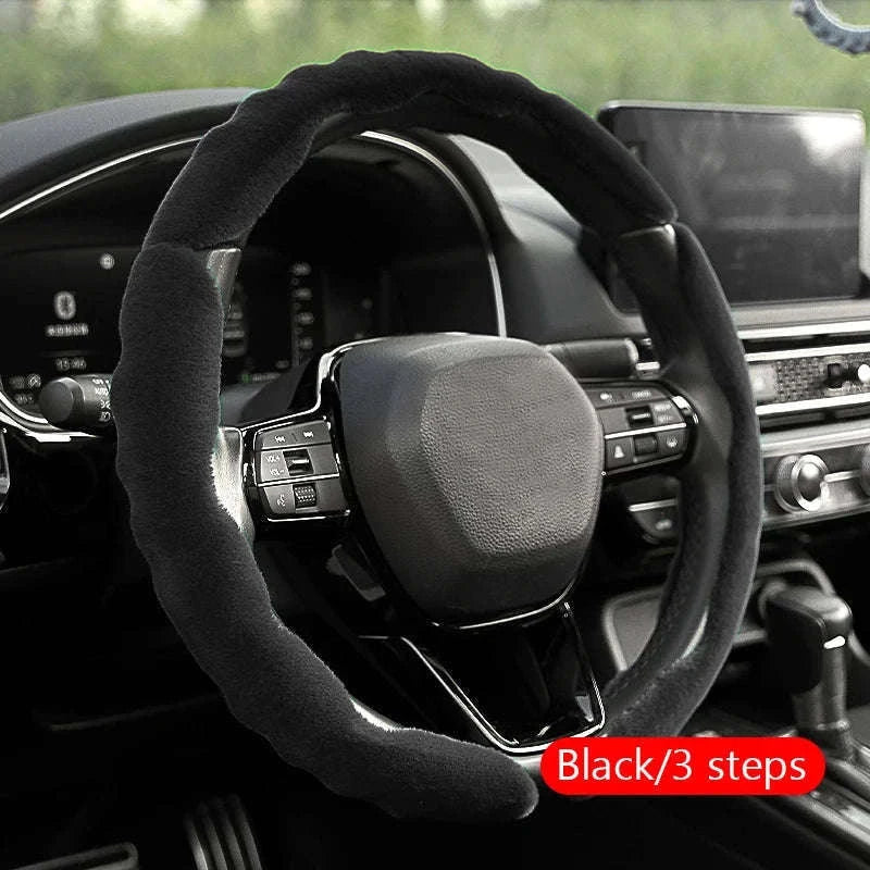 Winter Plush Steering Wheel Cover-Brown 3pcs