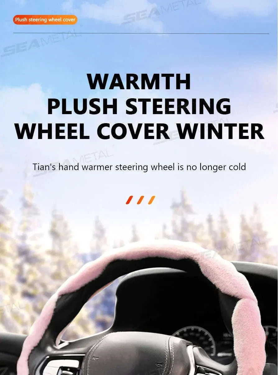 Winter Plush Steering Wheel Cover-Brown 3pcs