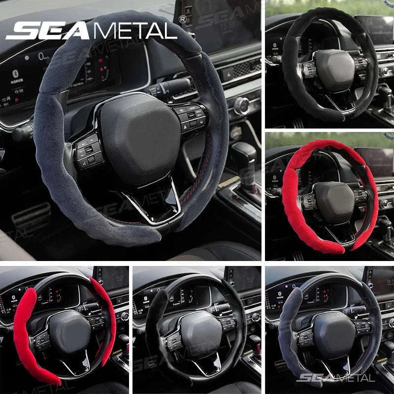 Winter Plush Steering Wheel Cover-Brown 3pcs
