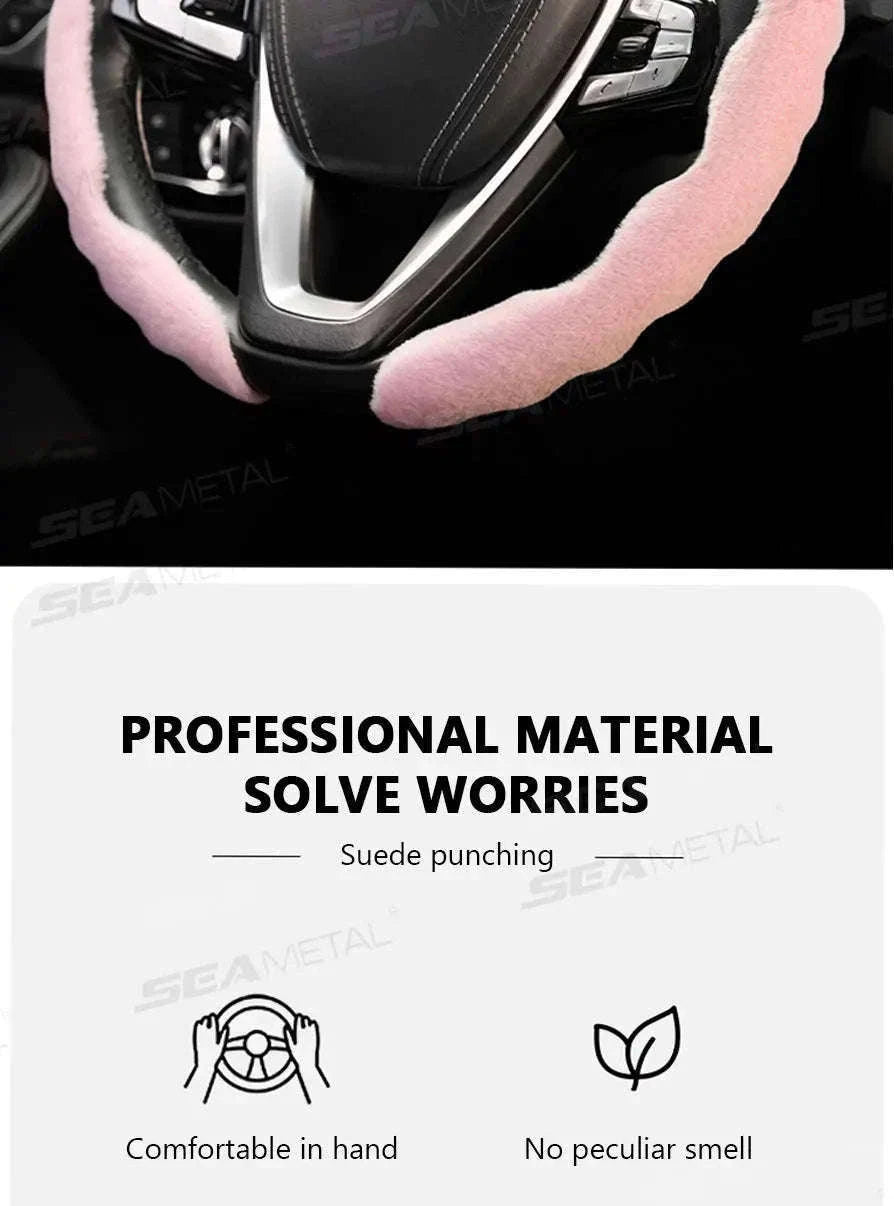 Winter Plush Steering Wheel Cover-Brown 3pcs