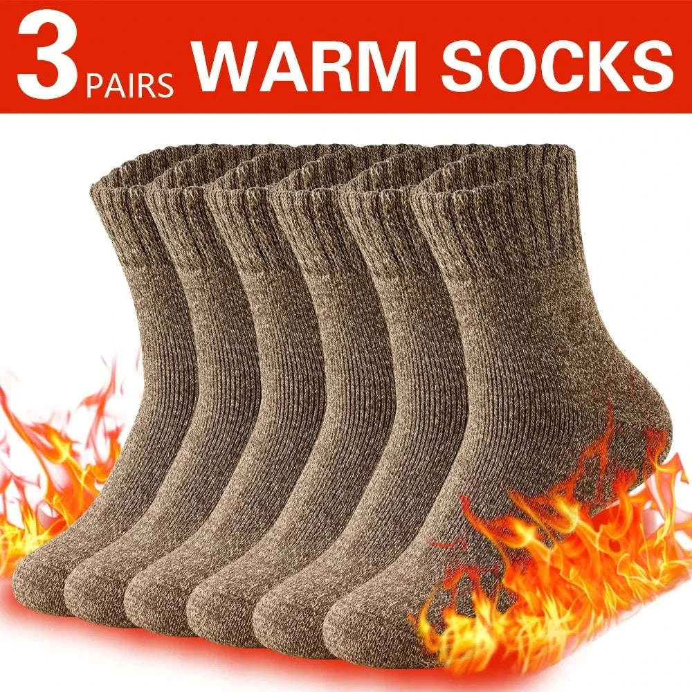 Winter Thick Warm Men's Wool Socks – Outdoor Thermal Hiking Socks-3 pairs C / China Mainland