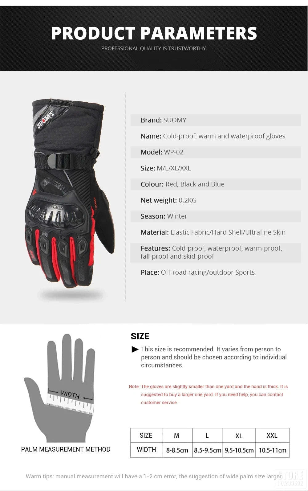 Winter Warm Motorcycle Gloves for Outdoor Riding-WN-04 Red / L