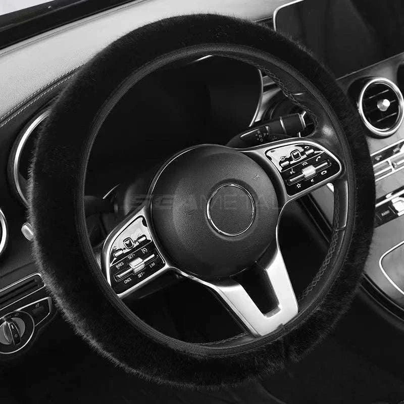 Winter Warm Plush Steering Wheel Cover for 37-39cm-GRAY