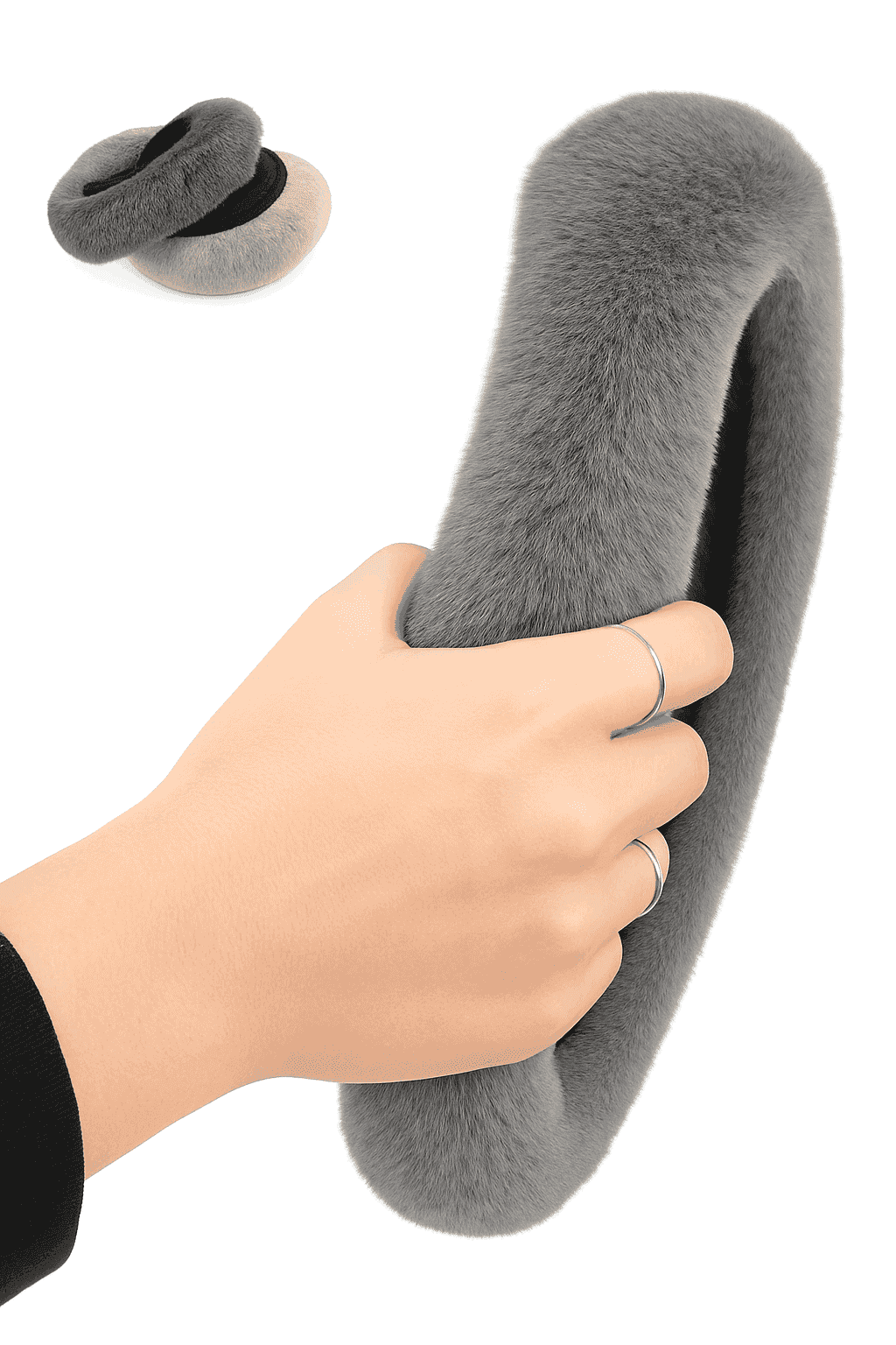 Winter Warm Plush Steering Wheel Cover for 37-39cm-GRAY
