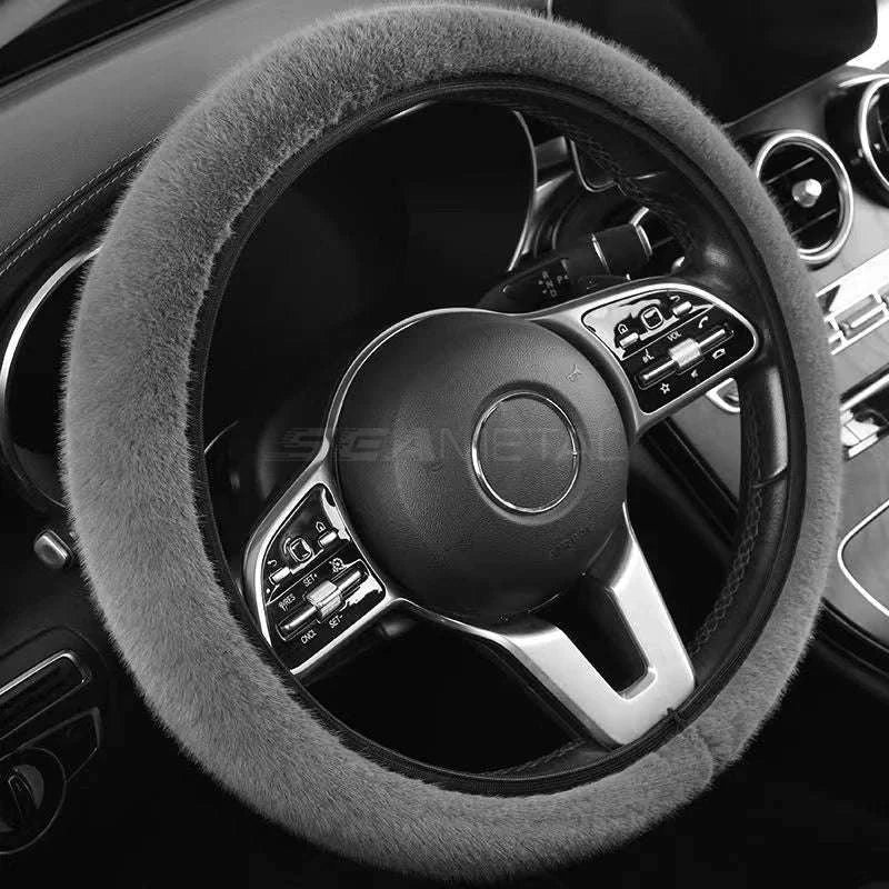 Winter Warm Plush Steering Wheel Cover for 37-39cm-GRAY