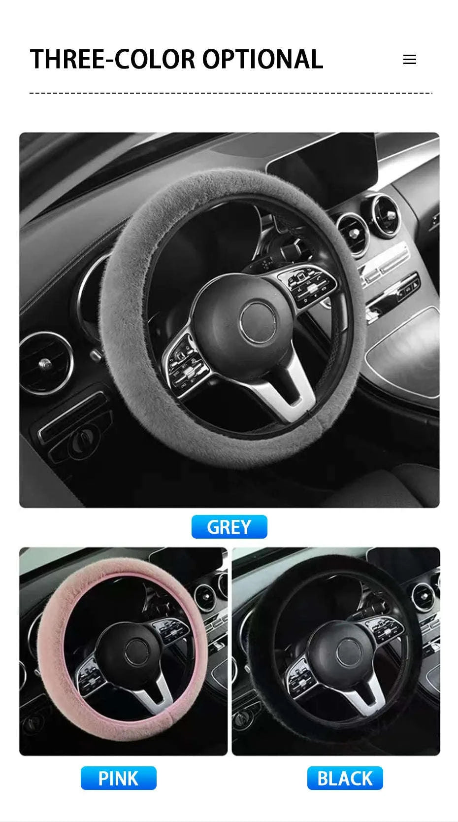 Winter Warm Plush Steering Wheel Cover for 37-39cm-GRAY