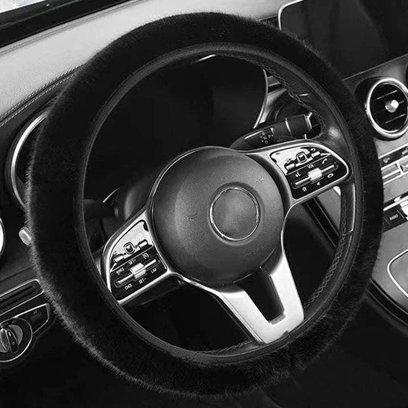 Winter Warm Plush Steering Wheel Cover for 37-39cm-GRAY