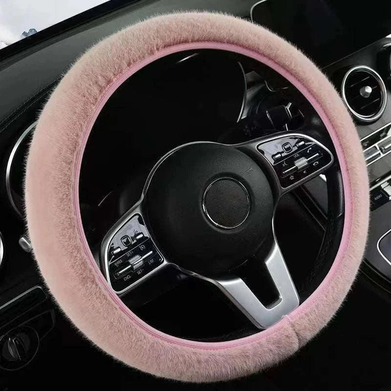 Winter Warm Plush Steering Wheel Cover for 37-39cm-GRAY