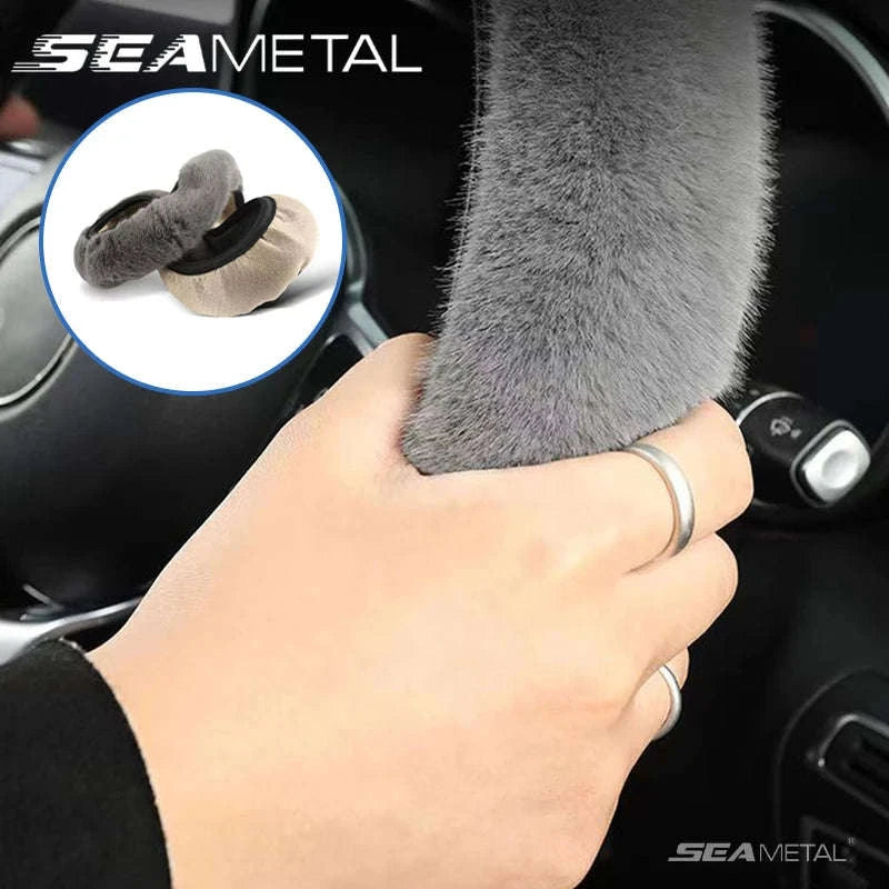 Winter Warm Plush Steering Wheel Cover for 37-39cm-GRAY