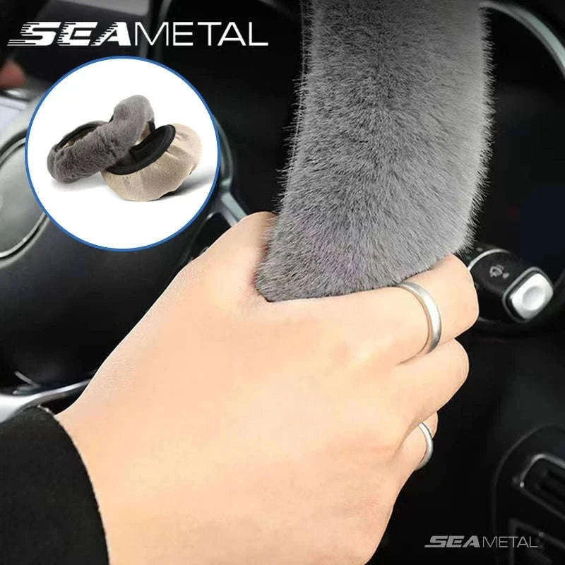 Winter Warm Plush Steering Wheel Cover for 37-39cm-GRAY