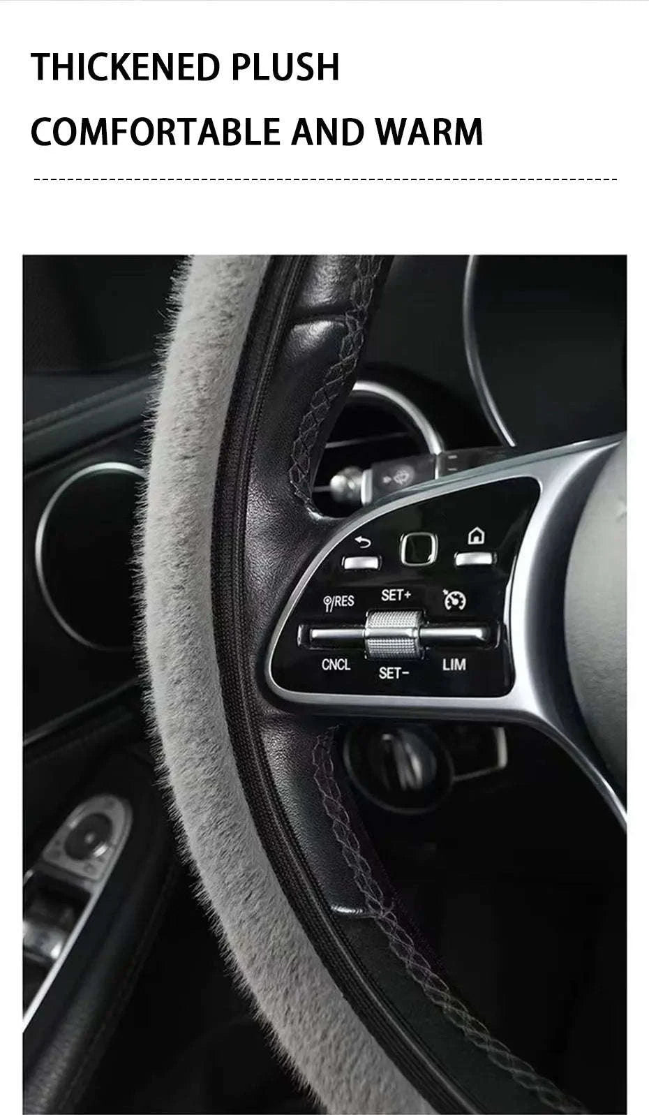 Winter Warm Plush Steering Wheel Cover for 37-39cm-GRAY