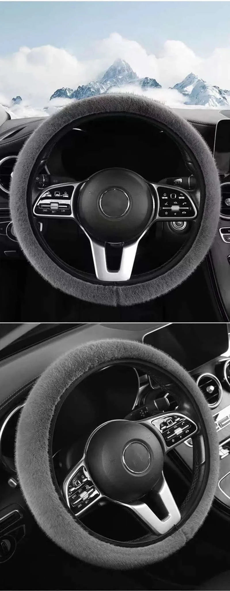 Winter Warm Plush Steering Wheel Cover for 37-39cm-GRAY
