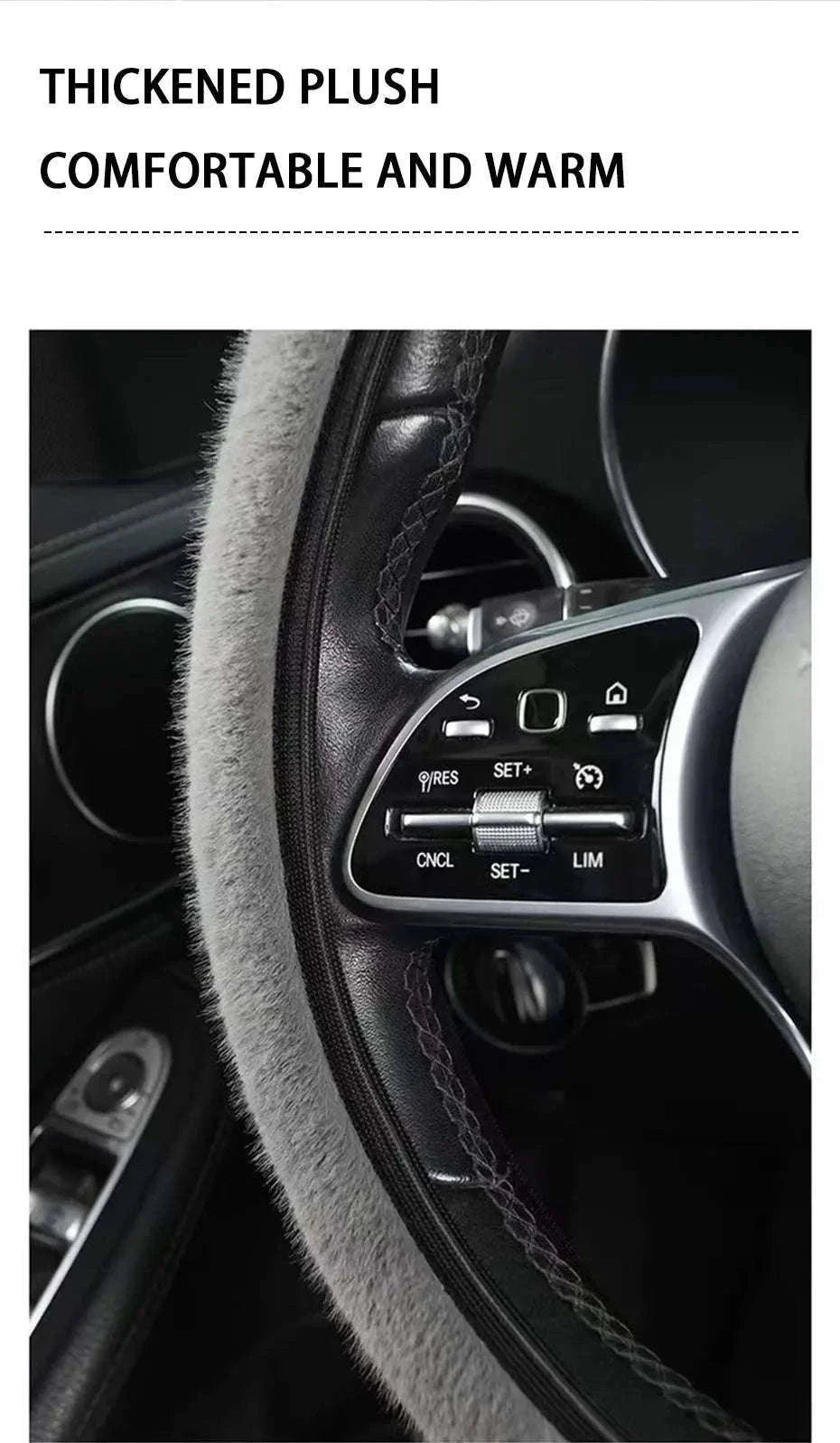 Winter Warm Plush Steering Wheel Cover for 37-39cm-GRAY