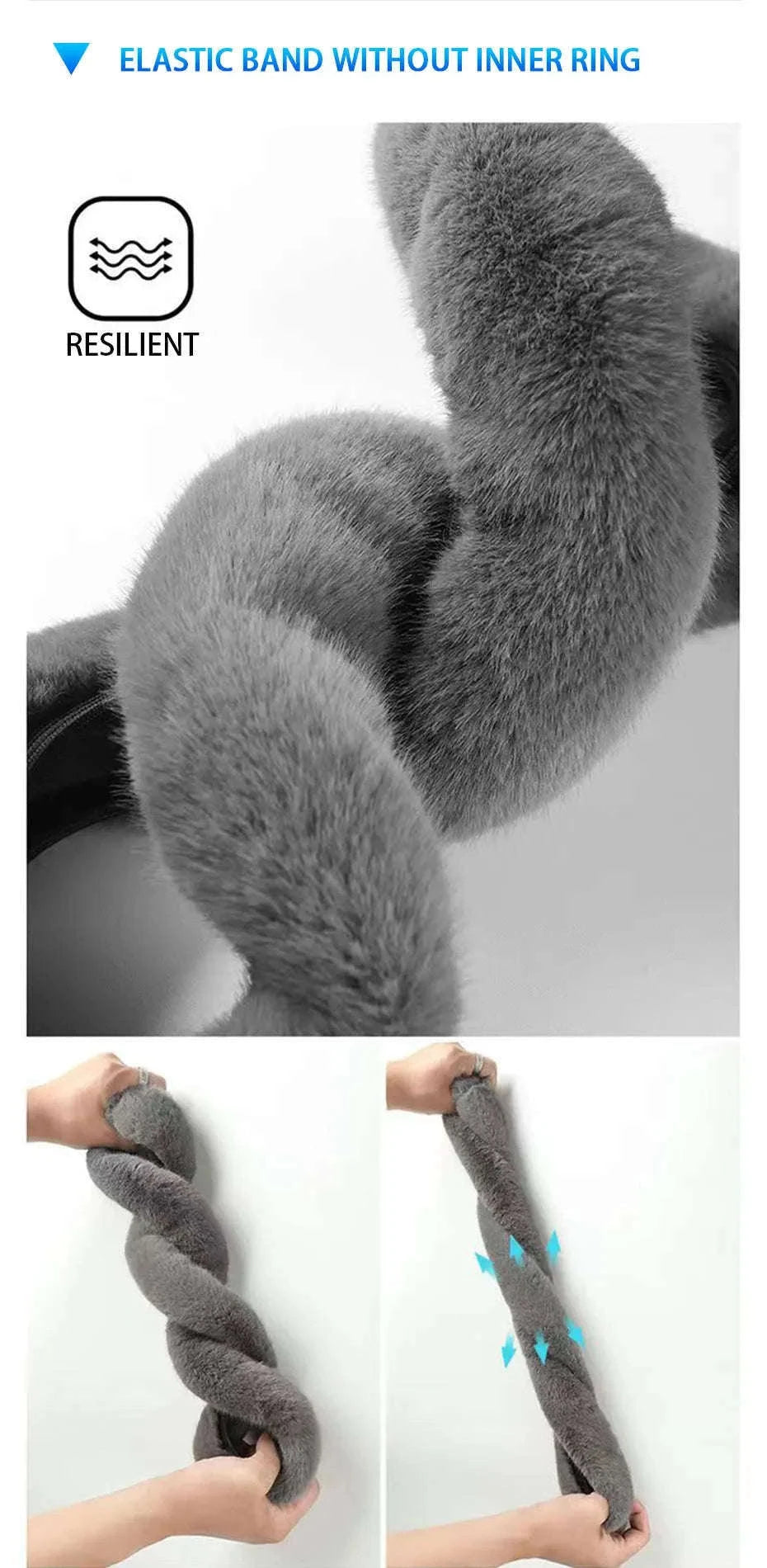 Winter Warm Plush Steering Wheel Cover for 37-39cm-GRAY