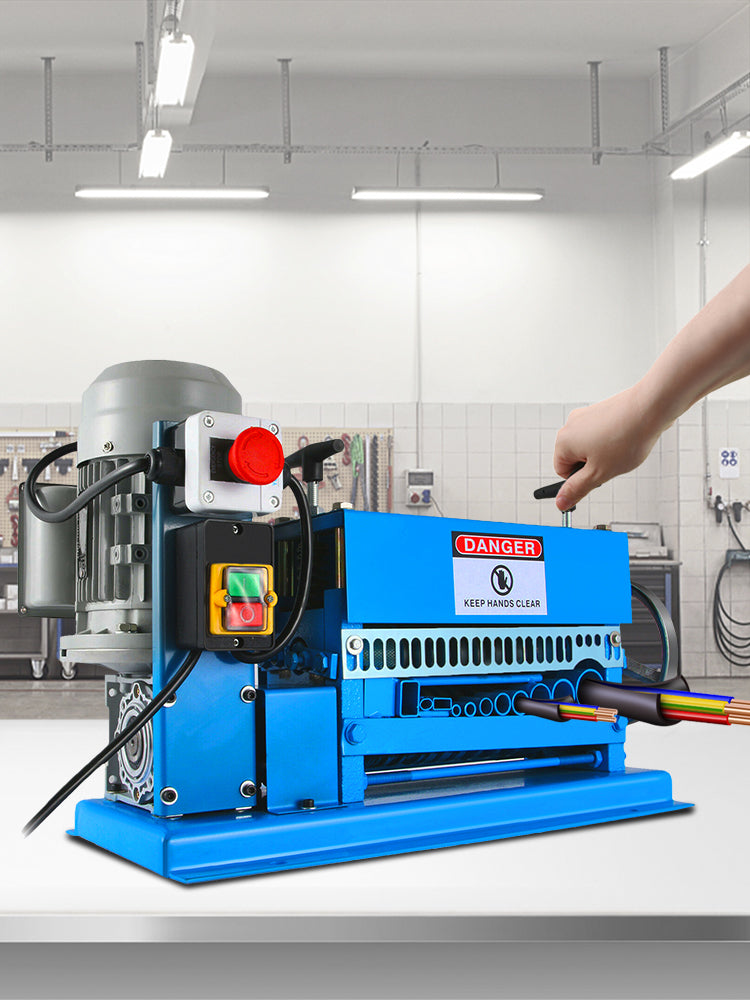 SucceBuy elektrický stroj na odizolování vodičů 370W, odizolování kabelů 1,5 mm–38 mm, 11 kanálů a 10 čepelí pro odstraňování plastu a gumy