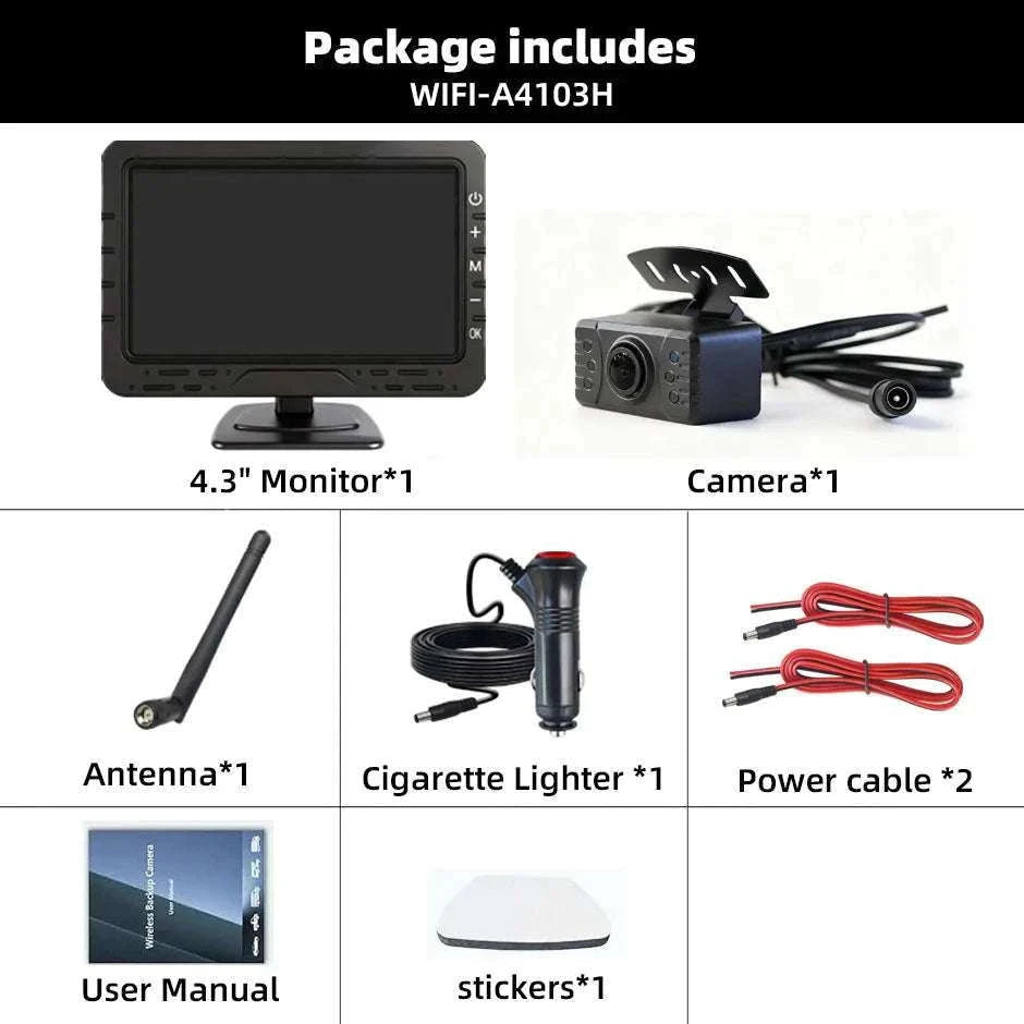 Wireless 1080P Backup Camera with 4.3" Monitor for Cars & RVs-12V Monitor with Cam