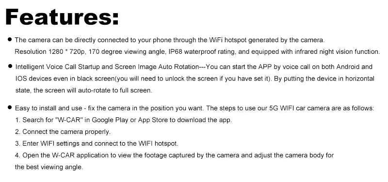 Wireless 1080P HD Car Reverse Camera with WiFi & Night Vision-WIFI-X