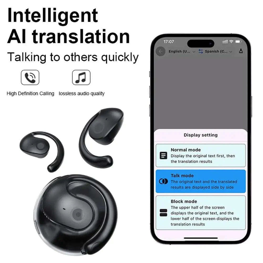 Wireless AI Translation Earbuds with Real-Time Smart Voice Translation-Black