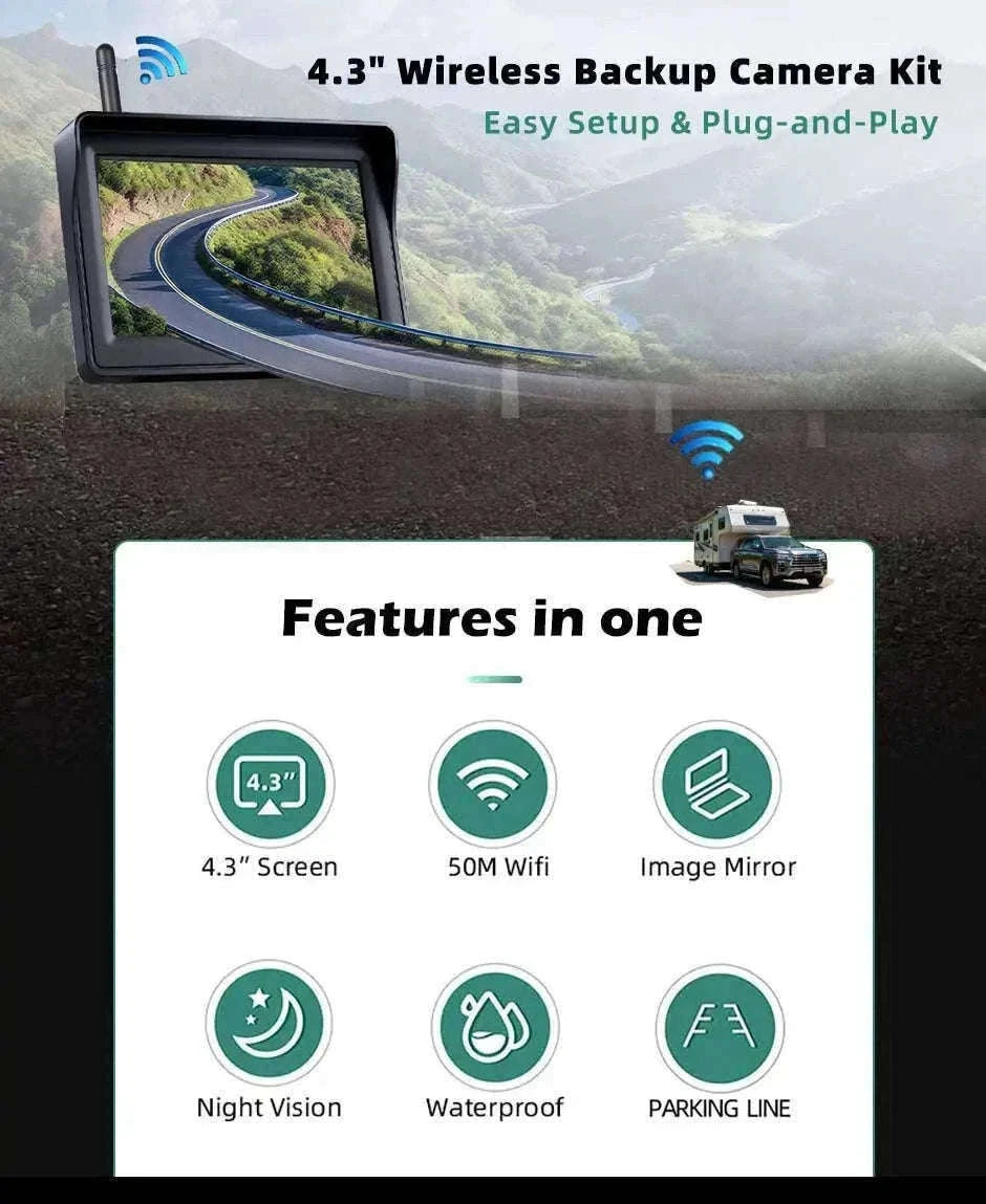 Wireless Backup Camera with 4.3" Monitor Night Vision for Vehicles-4.3in wireless kit