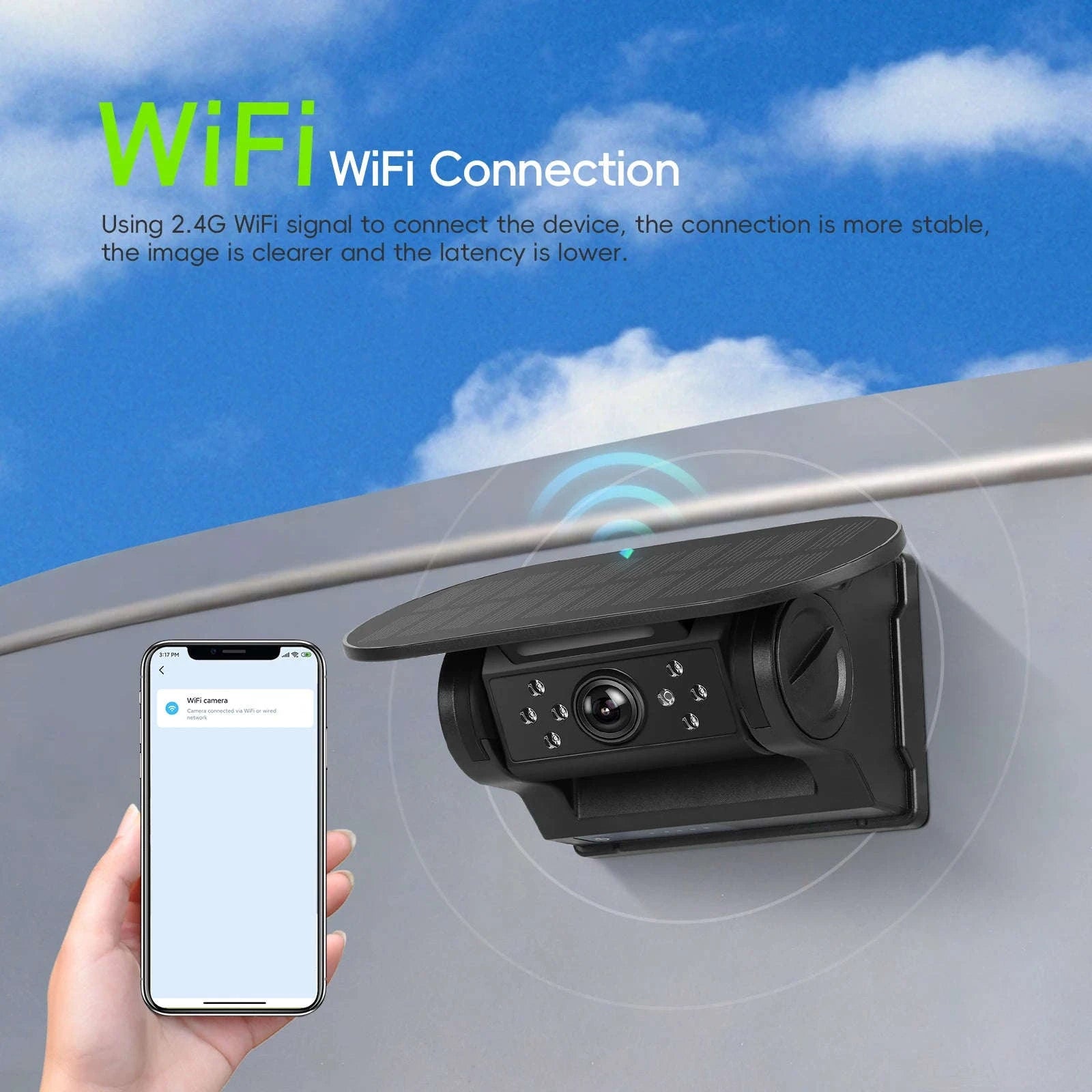 Wireless Backup Camera with Waterproof Magnetic Mount, Infrared Night Vision, Solar Charging-Germany