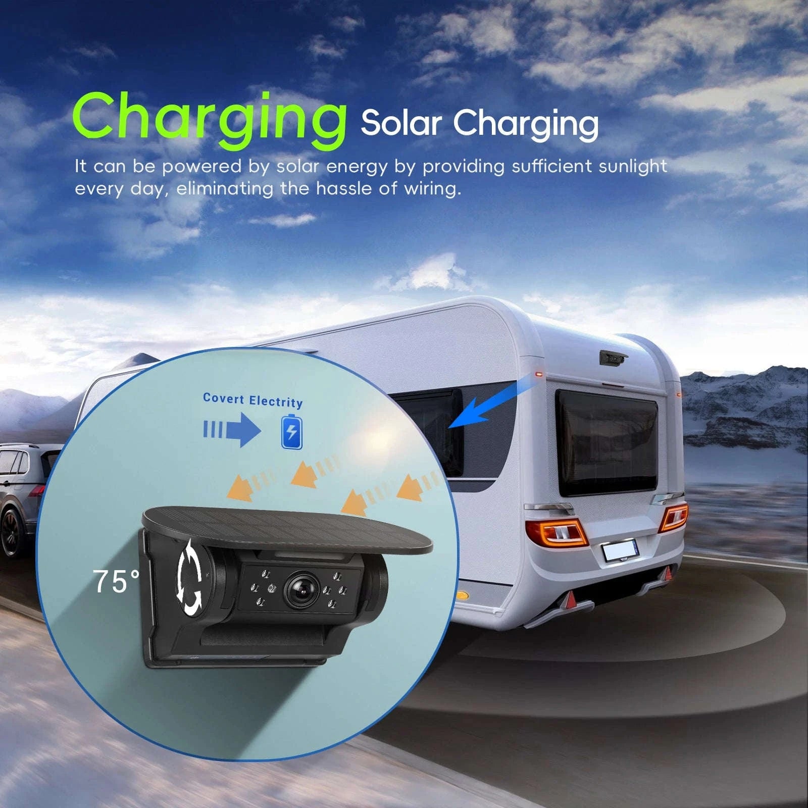 Wireless Backup Camera with Waterproof Magnetic Mount, Infrared Night Vision, Solar Charging-Germany