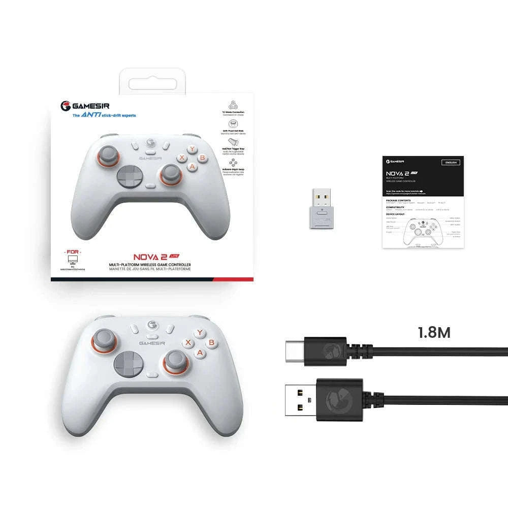 Wireless Bluetooth Game Controller with Hall Effect, 2 Back Buttons, 600mAh Battery-White Set / Russian Federation