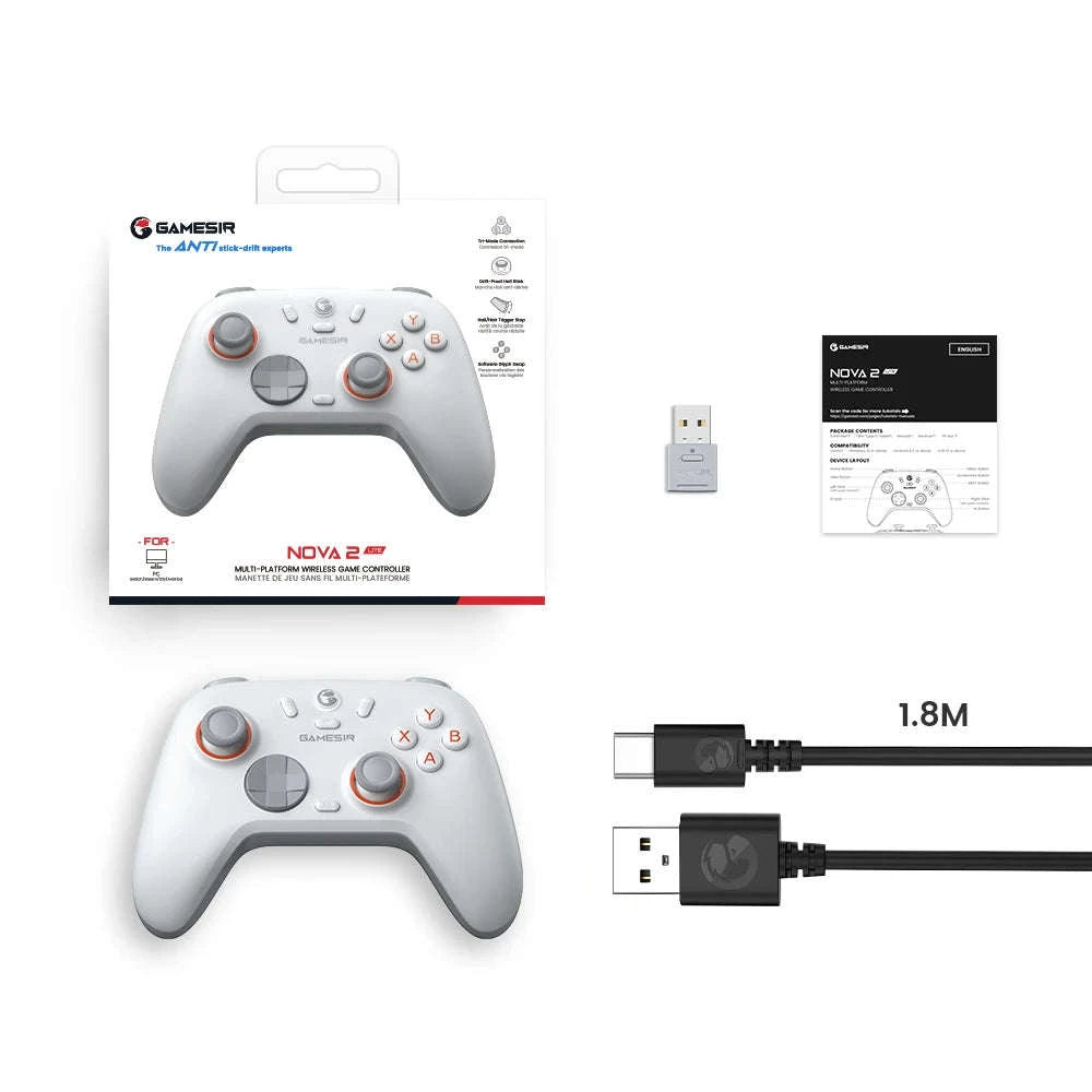 Wireless Bluetooth Game Controller with Hall Effect, 2 Back Buttons, 600mAh Battery-White Set / Russian Federation