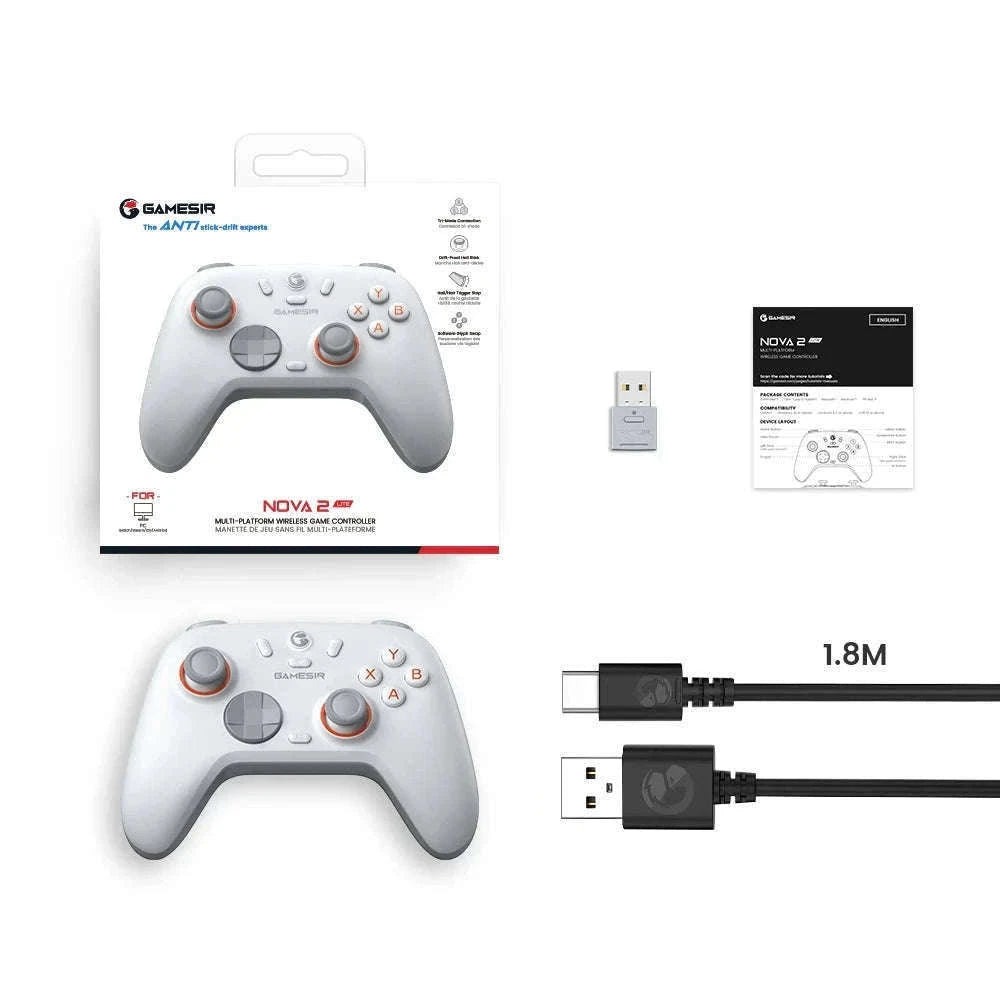 Wireless Bluetooth Game Controller with Hall Effect, 2 Back Buttons, 600mAh Battery-White Set / Russian Federation