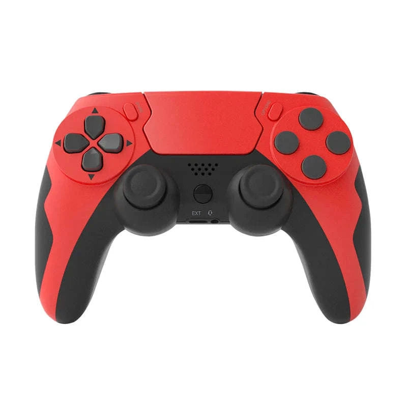 Wireless Bluetooth Gamepad with Double Vibration, 6-Axis Control, Touchpad, Microphone and Earphone Port for Console and PC-red black