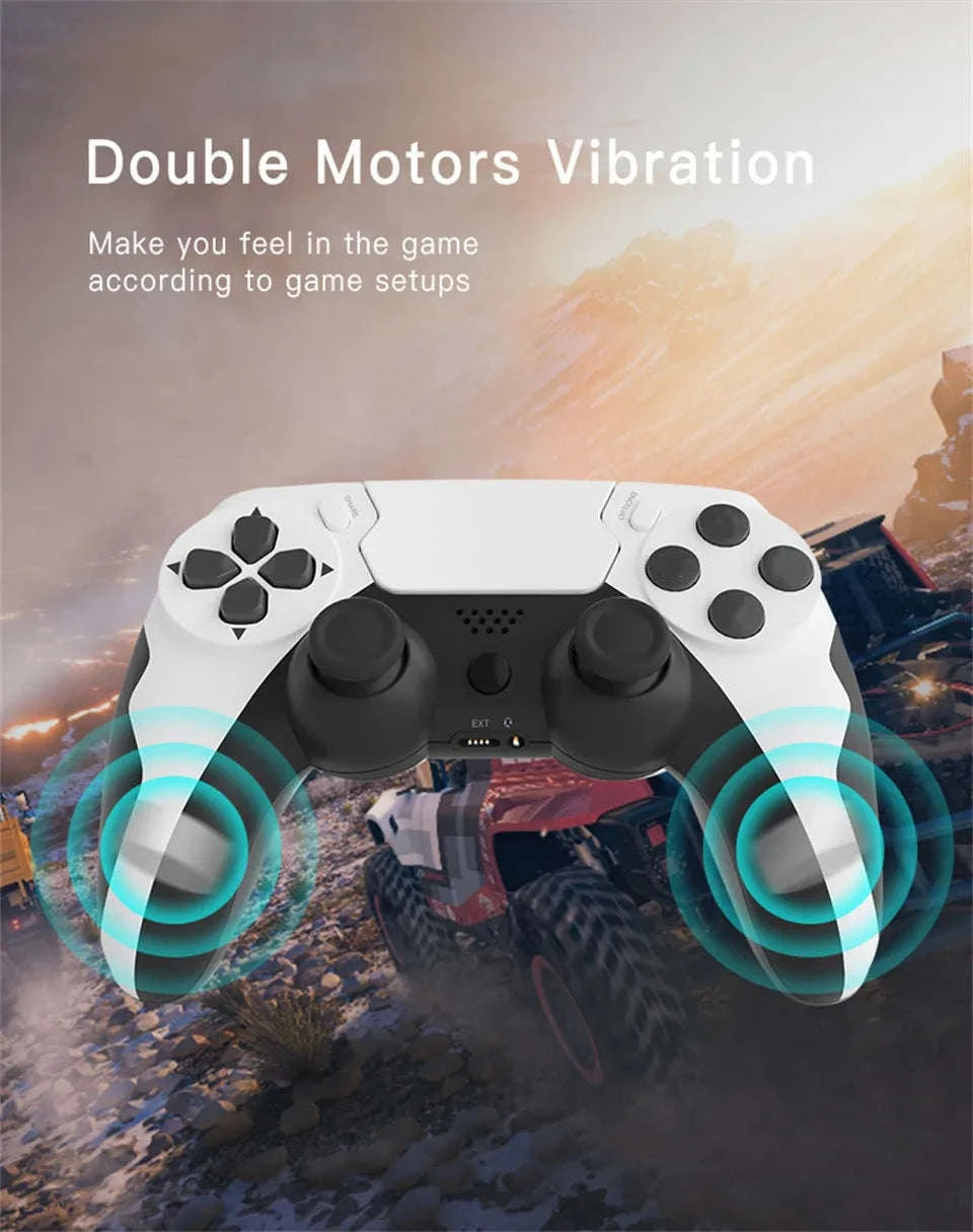 Wireless Bluetooth Gamepad with Double Vibration, 6-Axis Control, Touchpad, Microphone and Earphone Port for Console and PC-red black