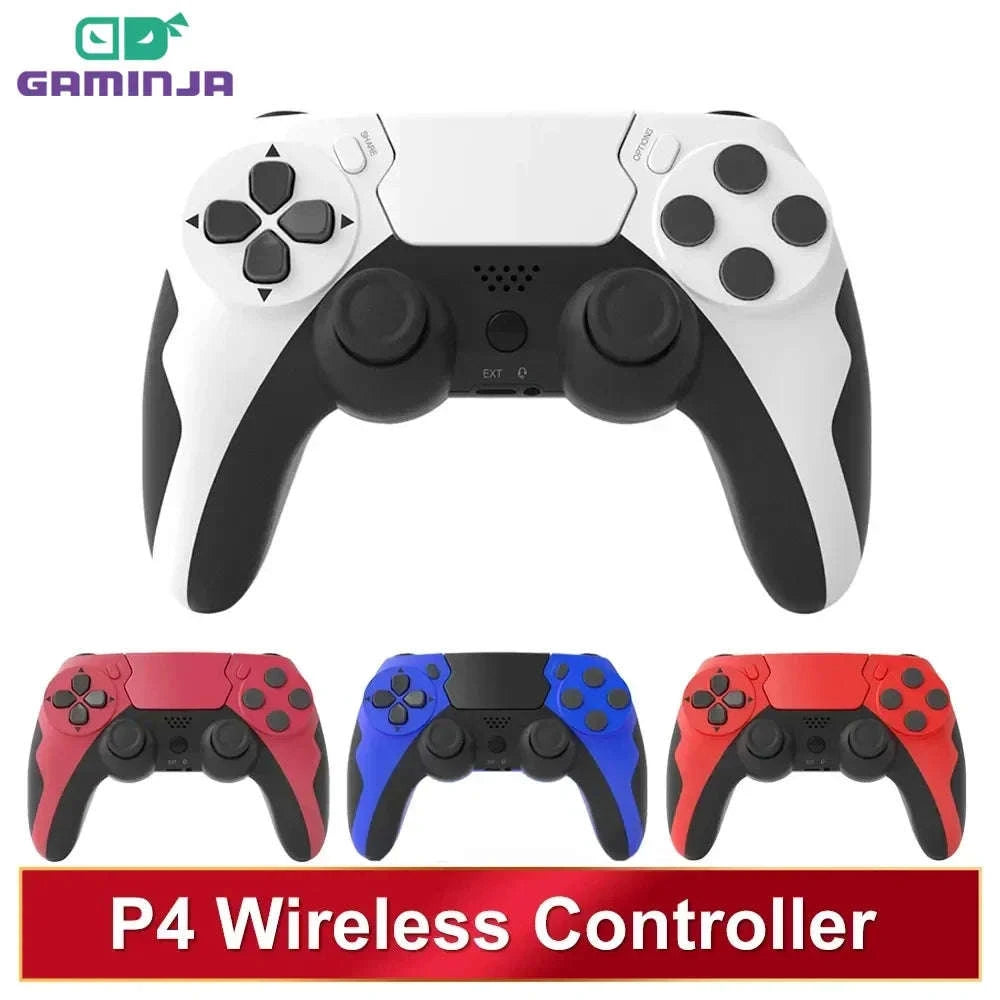 Wireless Bluetooth Gamepad with Double Vibration, 6-Axis Control, Touchpad, Microphone and Earphone Port for Console and PC-red black