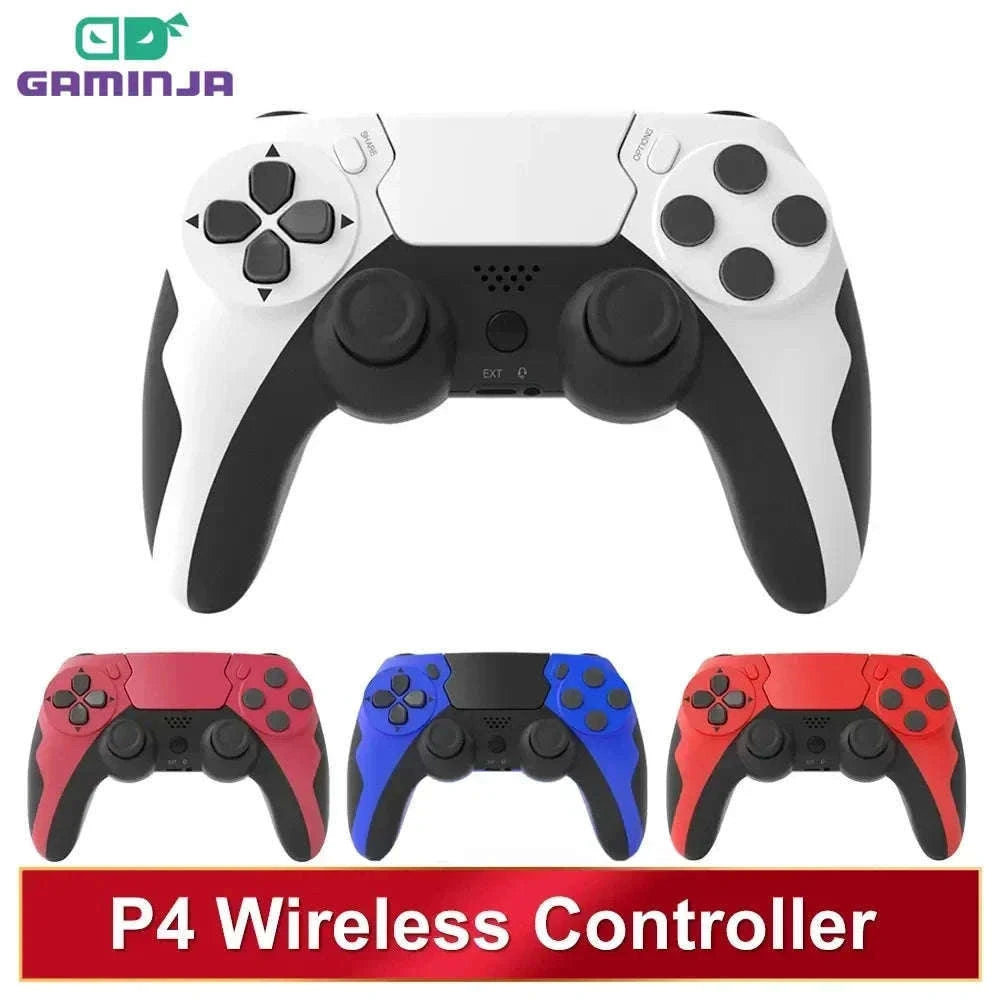 Wireless Bluetooth Gamepad with Double Vibration, 6-Axis Control, Touchpad, Microphone and Earphone Port for Console and PC-red black