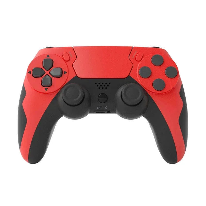 Wireless Bluetooth Gamepad with Double Vibration, 6-Axis Control, Touchpad, Microphone and Earphone Port for Console and PC-red black