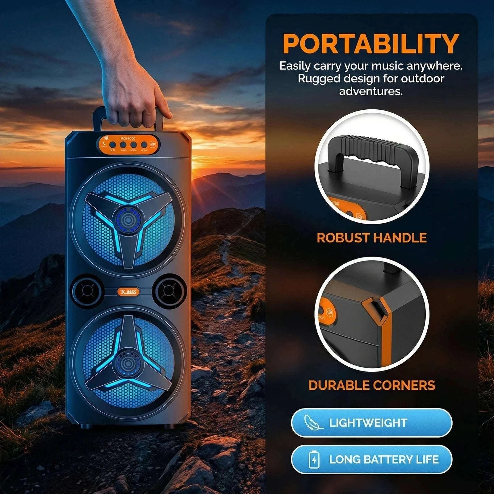 Wireless Bluetooth Speaker with Microphone for Parties and Outdoor Use-United States