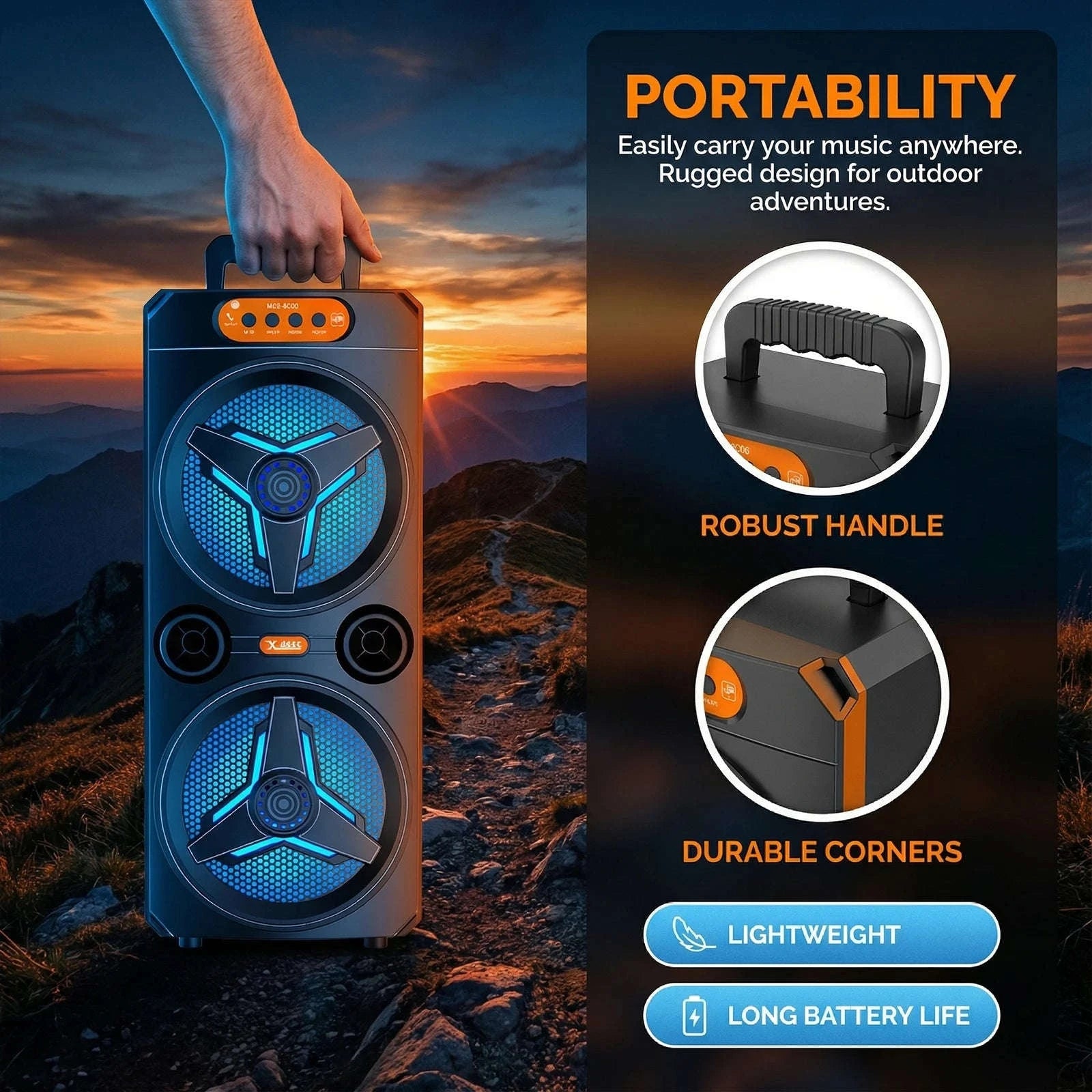 Wireless Bluetooth Speaker with Microphone for Parties and Outdoor Use-United States